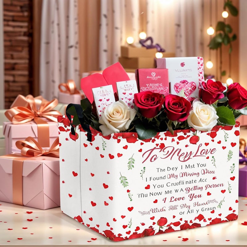 SETAMA Cute Large Valentine's Day Gift Basket Empty Heart Decor Storage Bin for Kid Baby Room Décor (Rose Petals Love) - Image 4